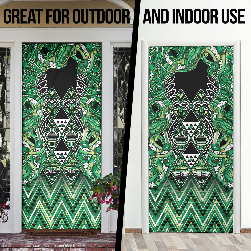 Aotearoa Whakatohea Door Cover Maori Tribal Green Abalone Paua Shell Pattern DT05 - Polynesian Pride