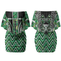 Aotearoa Whakatohea Family Matching Off Shoulder Short Dress and Hawaiian Shirt Maori Tribal Green Abalone Paua Shell Pattern DT05 Mom's Dress Green - Polynesian Pride