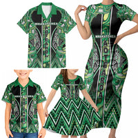 Aotearoa Whakatohea Family Matching Short Sleeve Bodycon Dress and Hawaiian Shirt Maori Tribal Green Abalone Paua Shell Pattern DT05 - Polynesian Pride