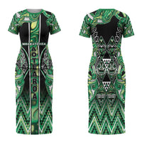 Aotearoa Whakatohea Family Matching Short Sleeve Bodycon Dress and Hawaiian Shirt Maori Tribal Green Abalone Paua Shell Pattern DT05 Mom's Dress Green - Polynesian Pride