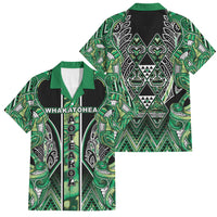 Aotearoa Whakatohea Family Matching Short Sleeve Bodycon Dress and Hawaiian Shirt Maori Tribal Green Abalone Paua Shell Pattern DT05 Dad's Shirt - Short Sleeve Green - Polynesian Pride