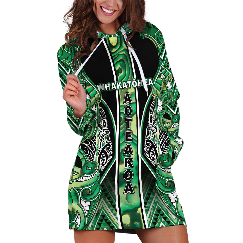 Aotearoa Whakatohea Hoodie Dress Maori Tribal Green Abalone Paua Shell Pattern DT05 Green - Polynesian Pride