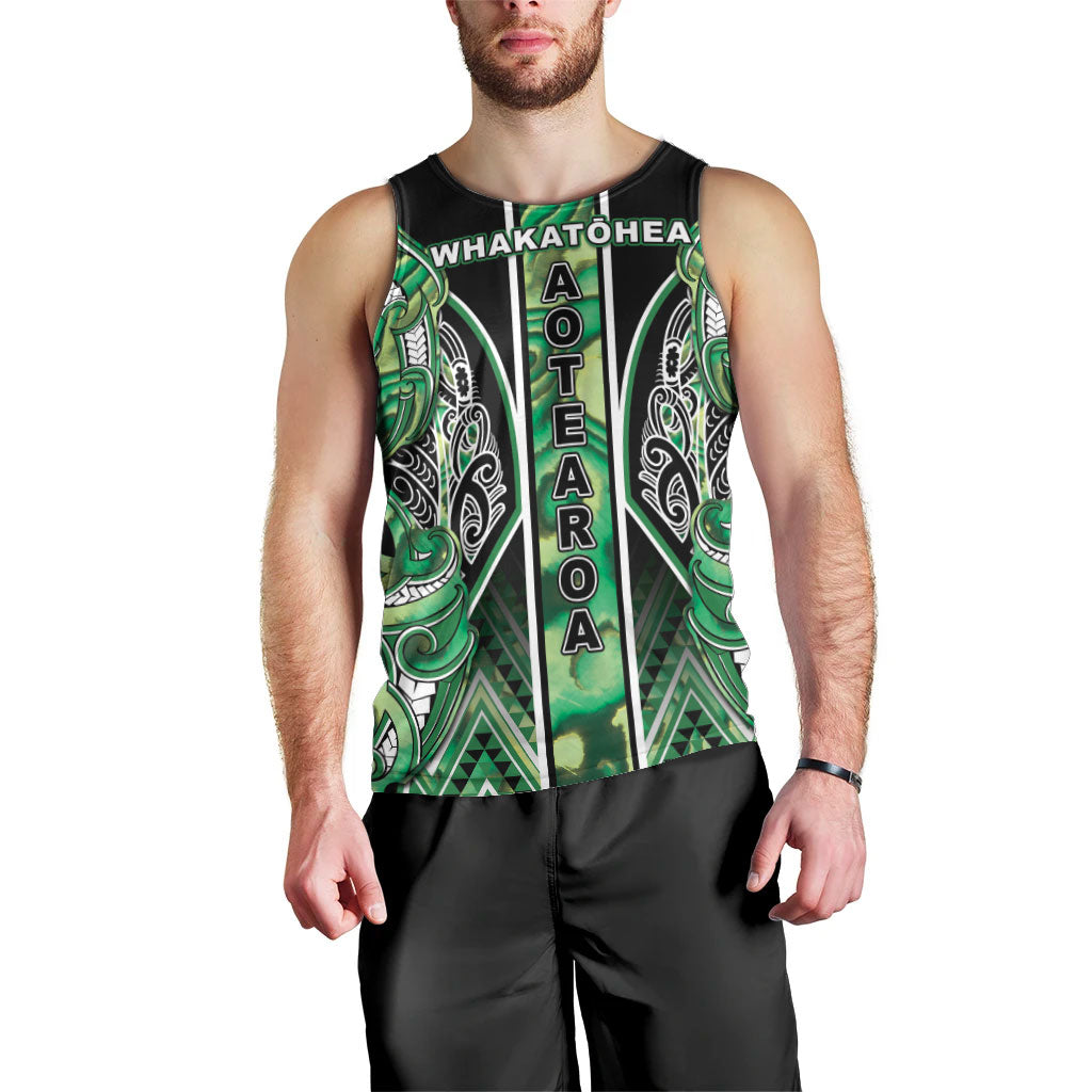 Aotearoa Whakatohea Men Tank Top Maori Tribal Green Abalone Paua Shell Pattern DT05 - Polynesian Pride