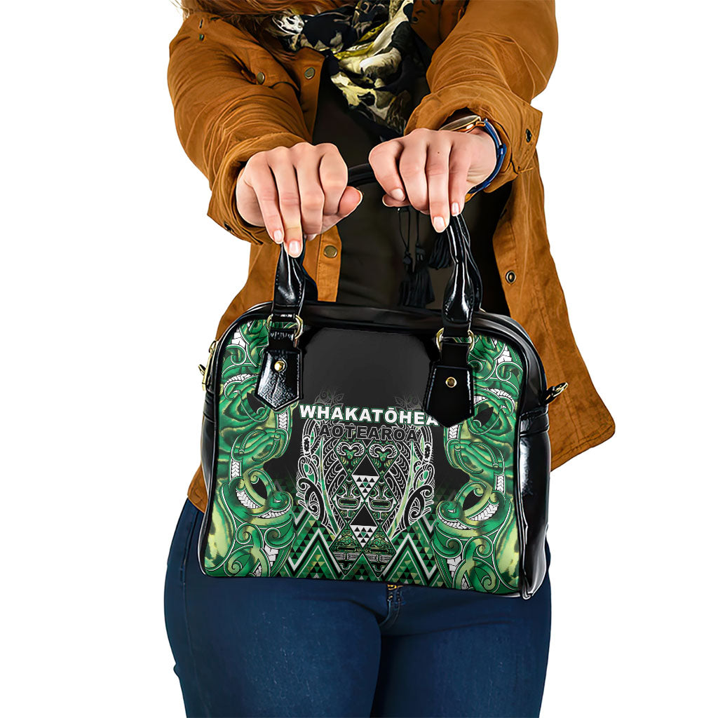 Aotearoa Whakatohea Shoulder Handbag Maori Tribal Green Abalone Paua Shell Pattern