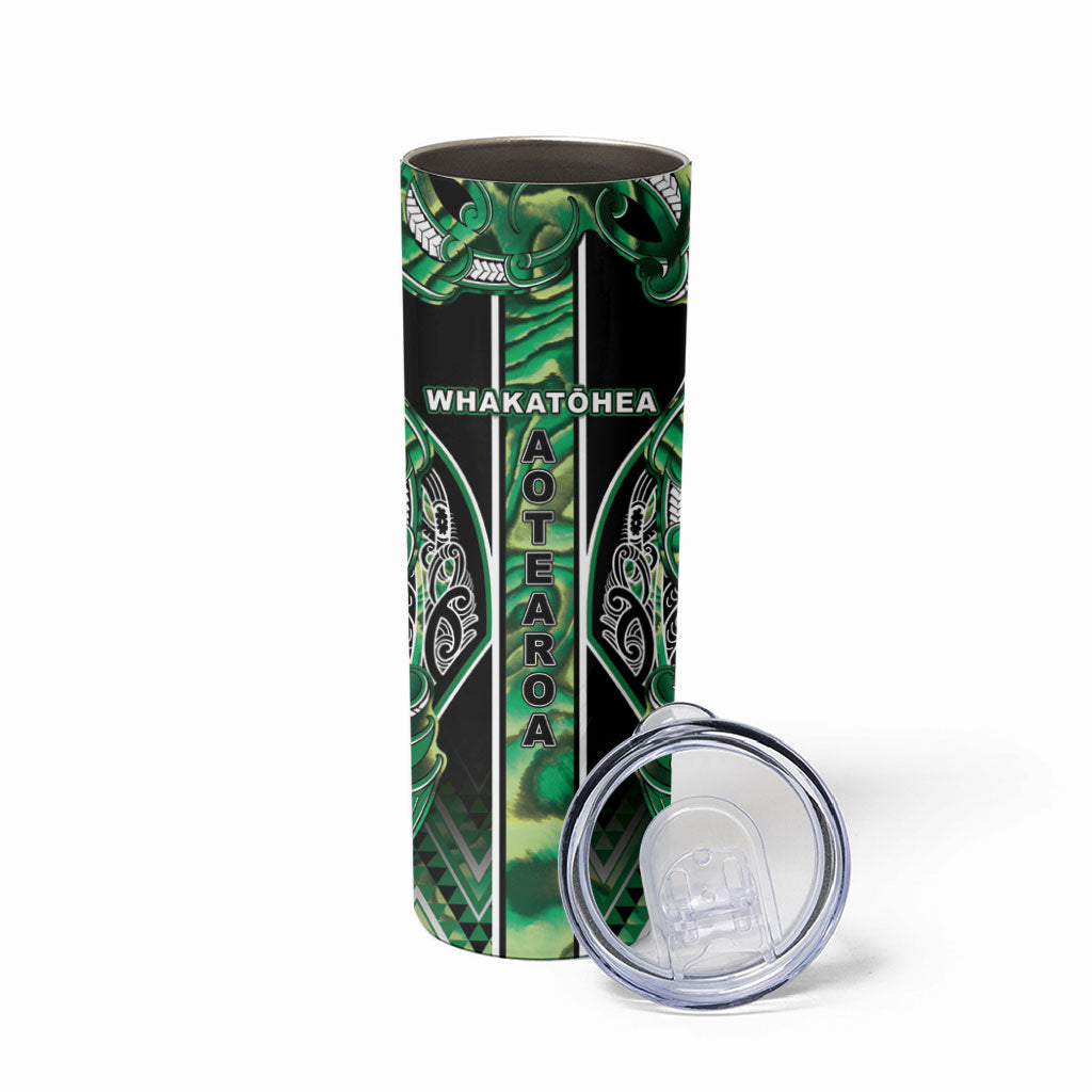 Aotearoa Whakatohea Skinny Tumbler Maori Tribal Green Abalone Paua Shell Pattern DT05 - Polynesian Pride