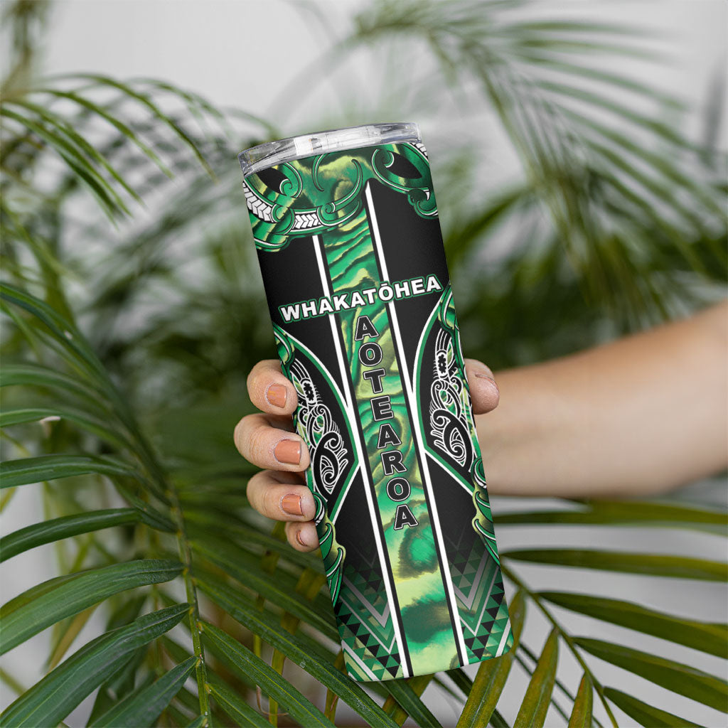 Aotearoa Whakatohea Skinny Tumbler Maori Tribal Green Abalone Paua Shell Pattern DT05 - Polynesian Pride