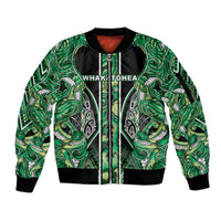 Aotearoa Whakatohea Sleeve Zip Bomber Jacket Maori Tribal Green Abalone Paua Shell Pattern DT05 Unisex Green - Polynesian Pride