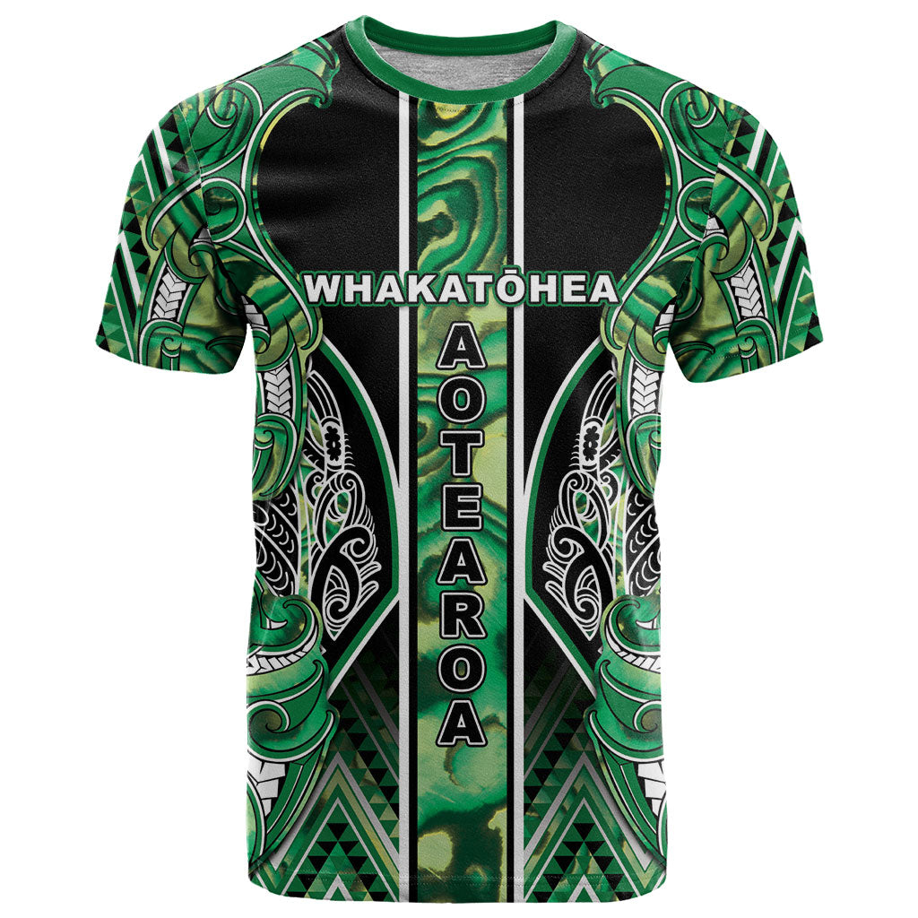 Aotearoa Whakatohea T Shirt Maori Tribal Green Abalone Paua Shell Pattern