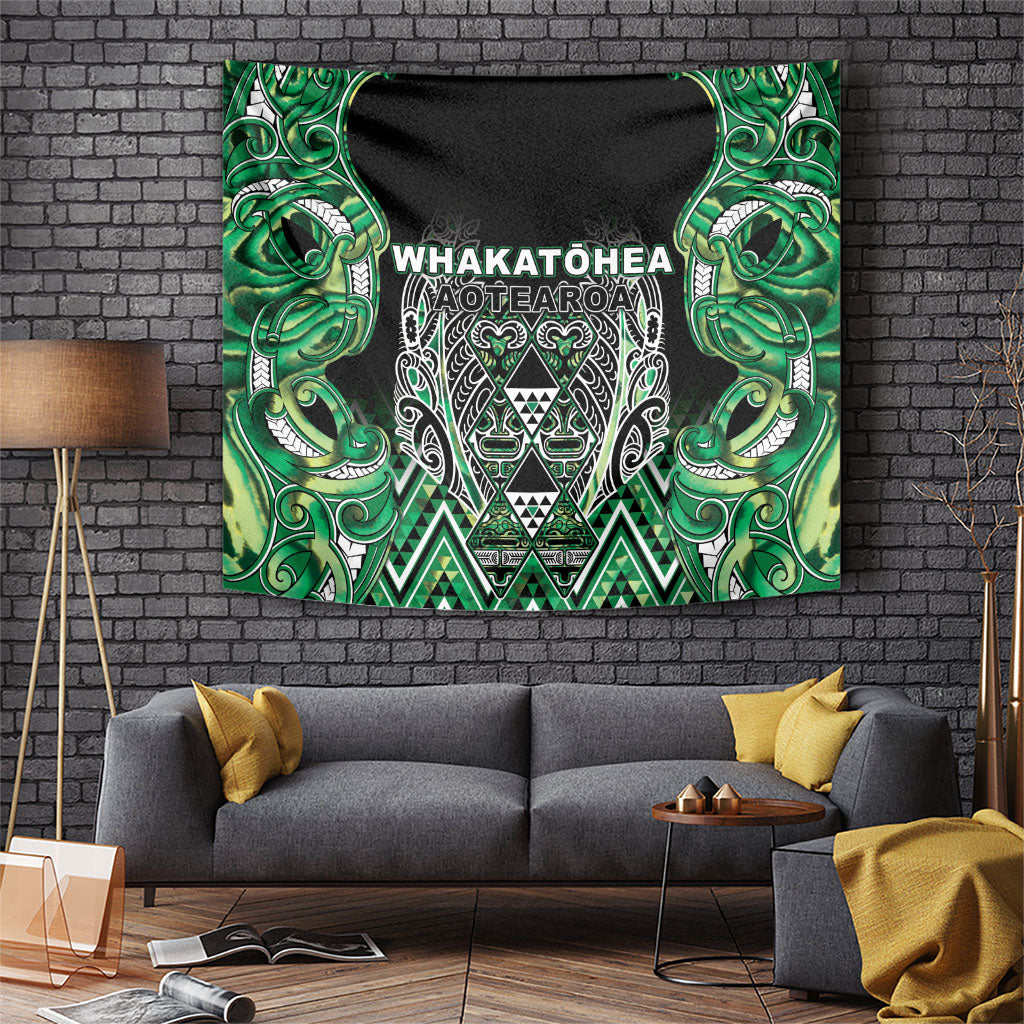 Aotearoa Whakatohea Tapestry Maori Tribal Green Abalone Paua Shell Pattern