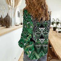 Aotearoa Whakatohea Women Casual Shirt Maori Tribal Green Abalone Paua Shell Pattern DT05 - Polynesian Pride