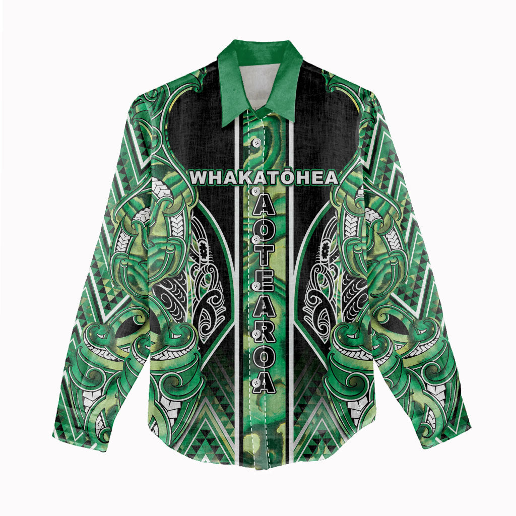 Aotearoa Whakatohea Women Casual Shirt Maori Tribal Green Abalone Paua Shell Pattern DT05 - Polynesian Pride