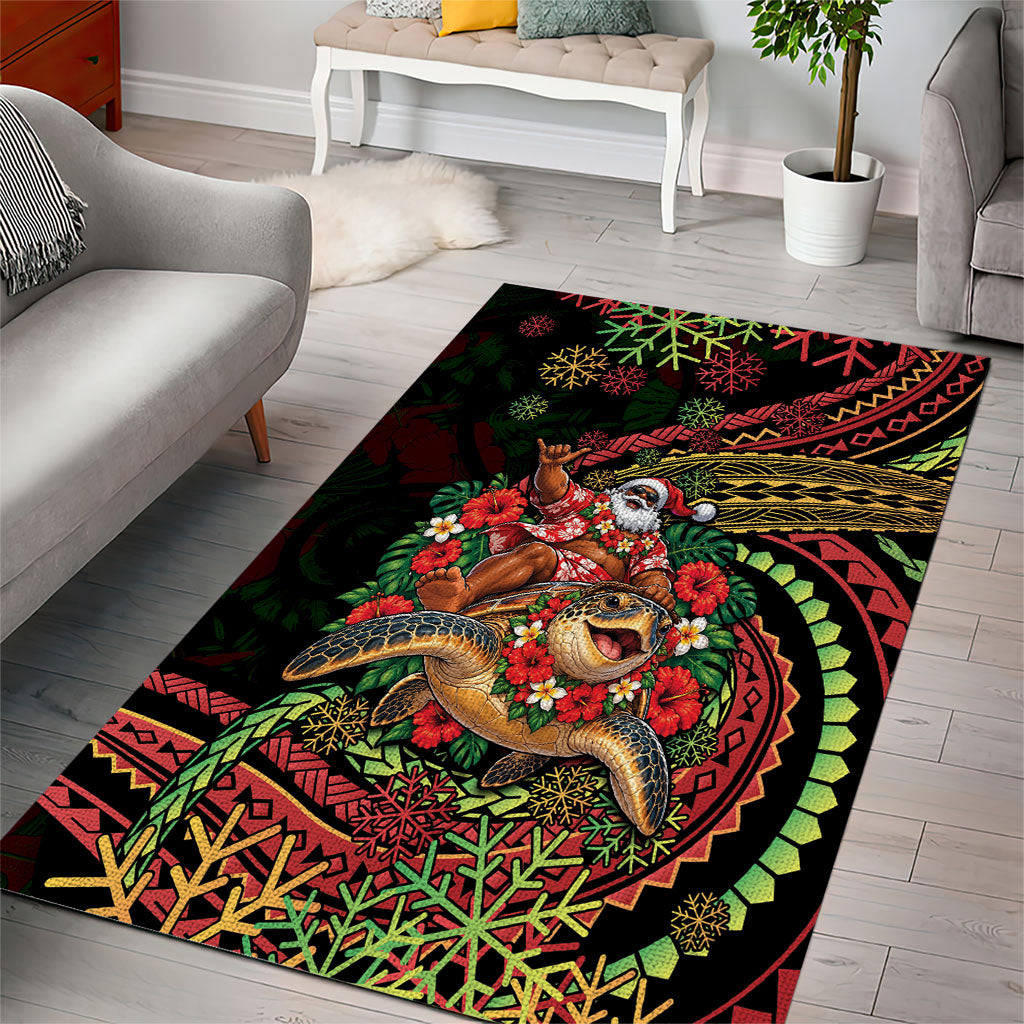 Hawaii Christmas Area Rug Aloha Santa Riding Honu DT05 - Polynesian Pride