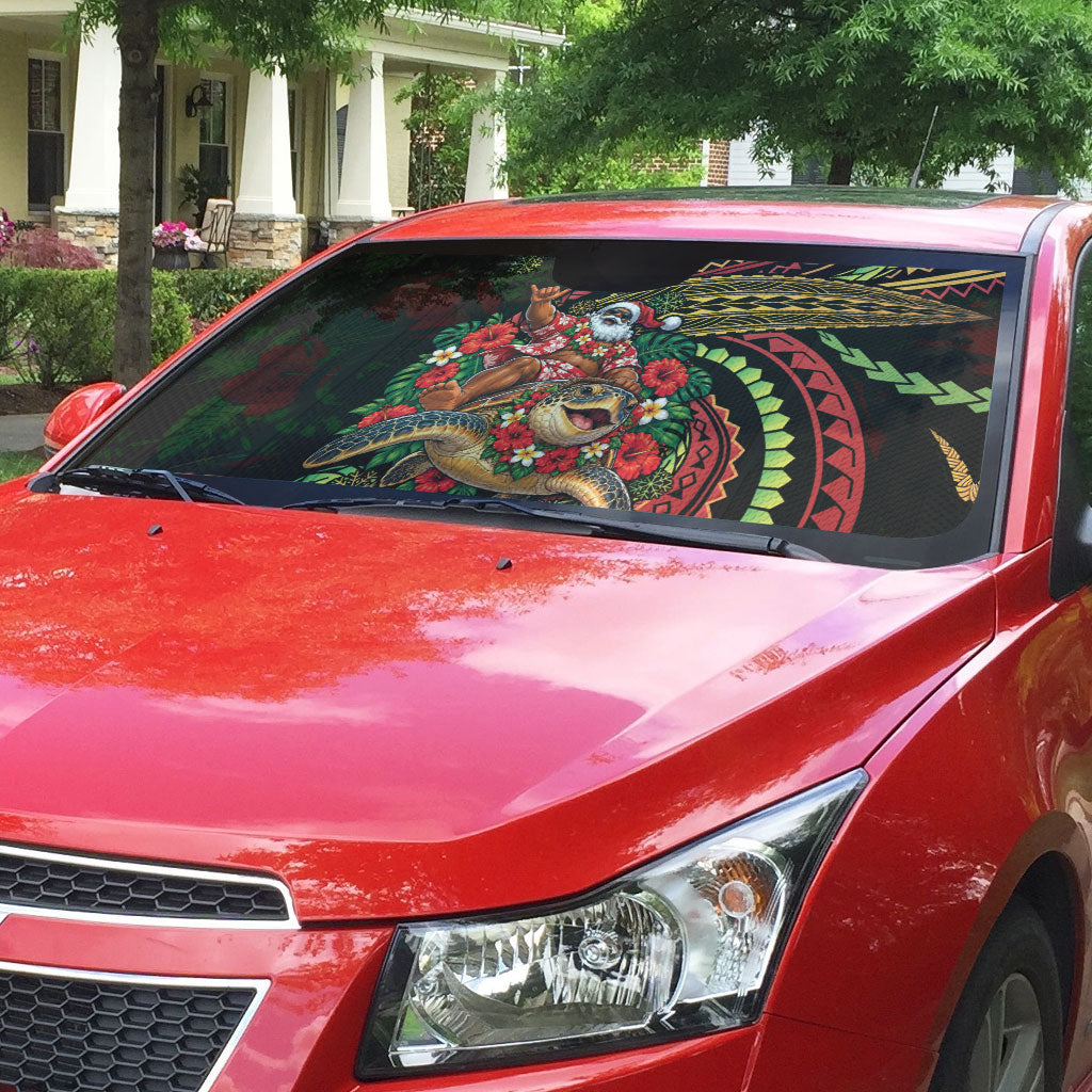 Hawaii Christmas Auto Sun Shade Aloha Santa Riding Honu DT05 - Polynesian Pride