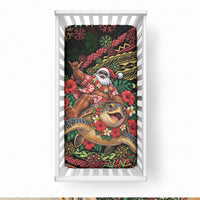 Hawaii Christmas Baby Bed Cover Aloha Santa Riding Honu DT05 28 × 52 in Black - Polynesian Pride