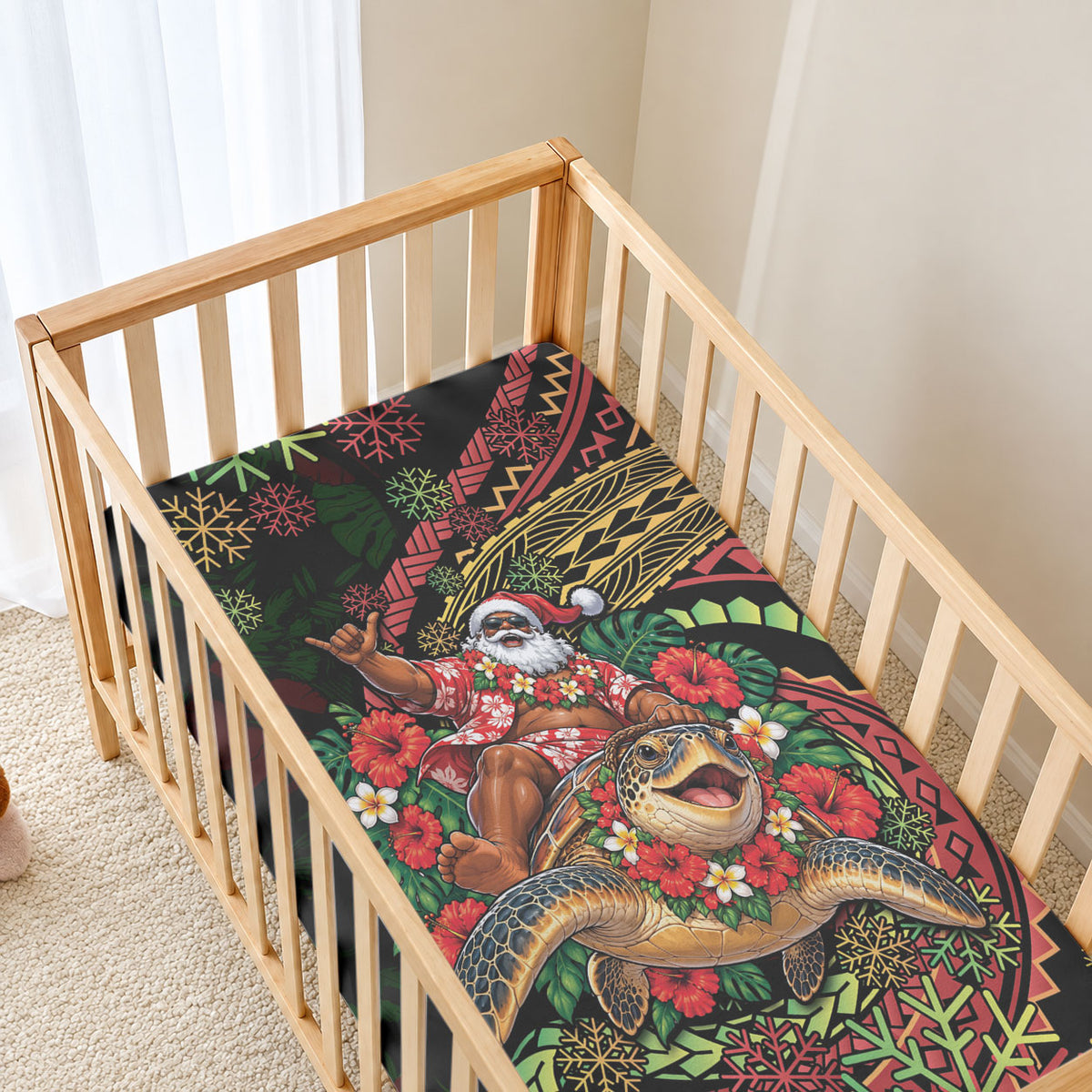 Hawaii Christmas Baby Bed Cover Aloha Santa Riding Honu DT05 - Polynesian Pride