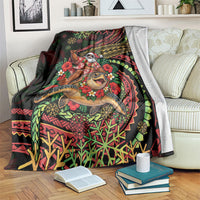 Hawaii Christmas Blanket Aloha Santa Riding Honu DT05 Black - Polynesian Pride