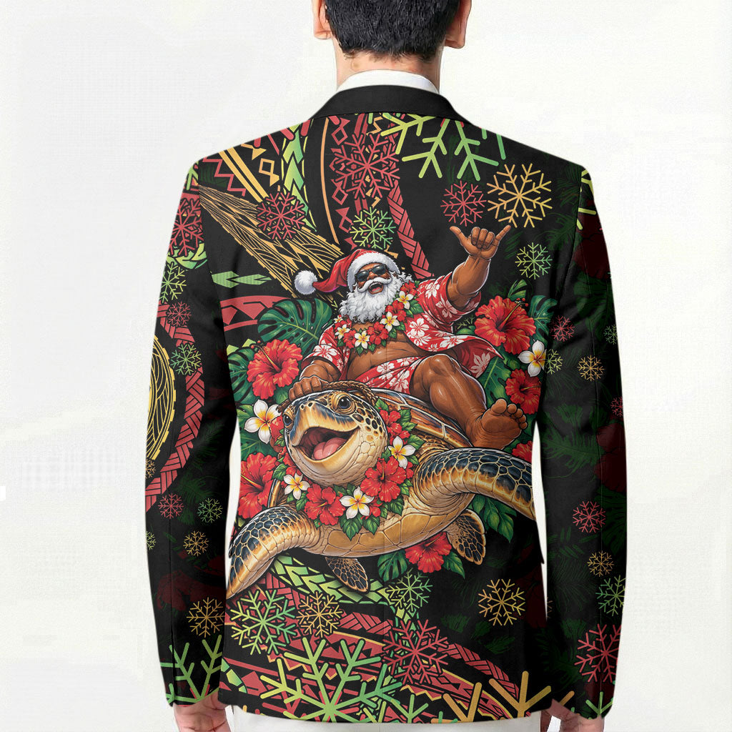 Hawaii Christmas Blazer Aloha Santa Riding Honu DT05 - Polynesian Pride