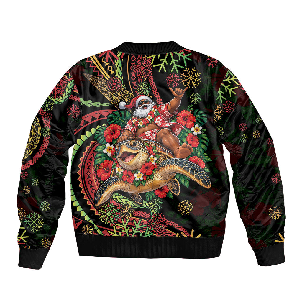 Hawaii Christmas Bomber Jacket Aloha Santa Riding Honu DT05 - Polynesian Pride