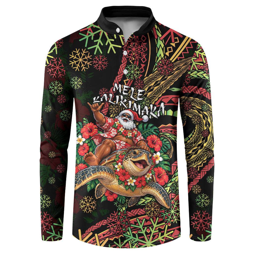 Hawaii Christmas Button Sweatshirt Aloha Santa Riding Honu