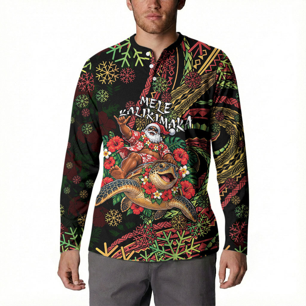 Hawaii Christmas Button Sweatshirt Aloha Santa Riding Honu DT05 - Polynesian Pride