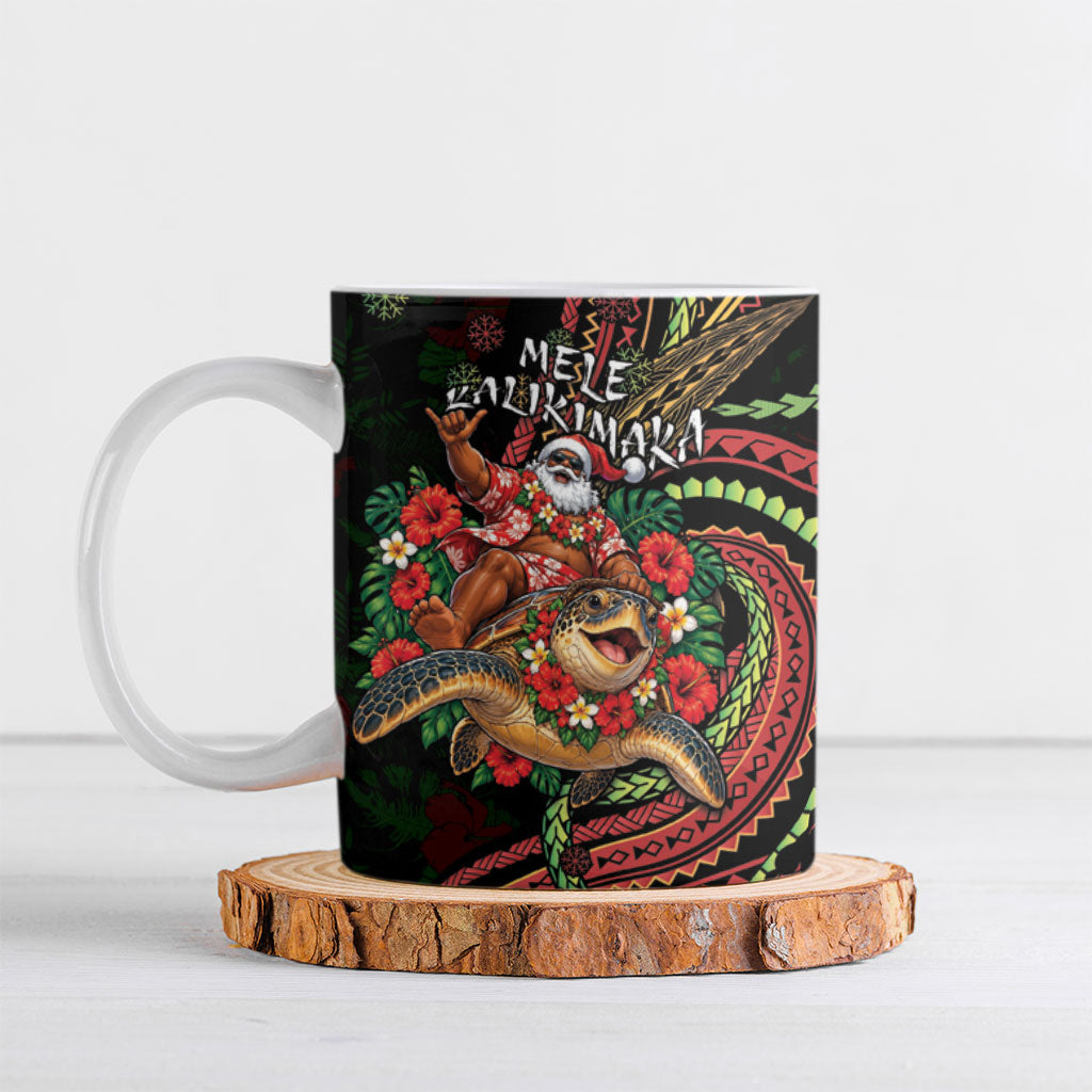 Hawaii Christmas Ceramic Mug Aloha Santa Riding Honu DT05 Black - Polynesian Pride
