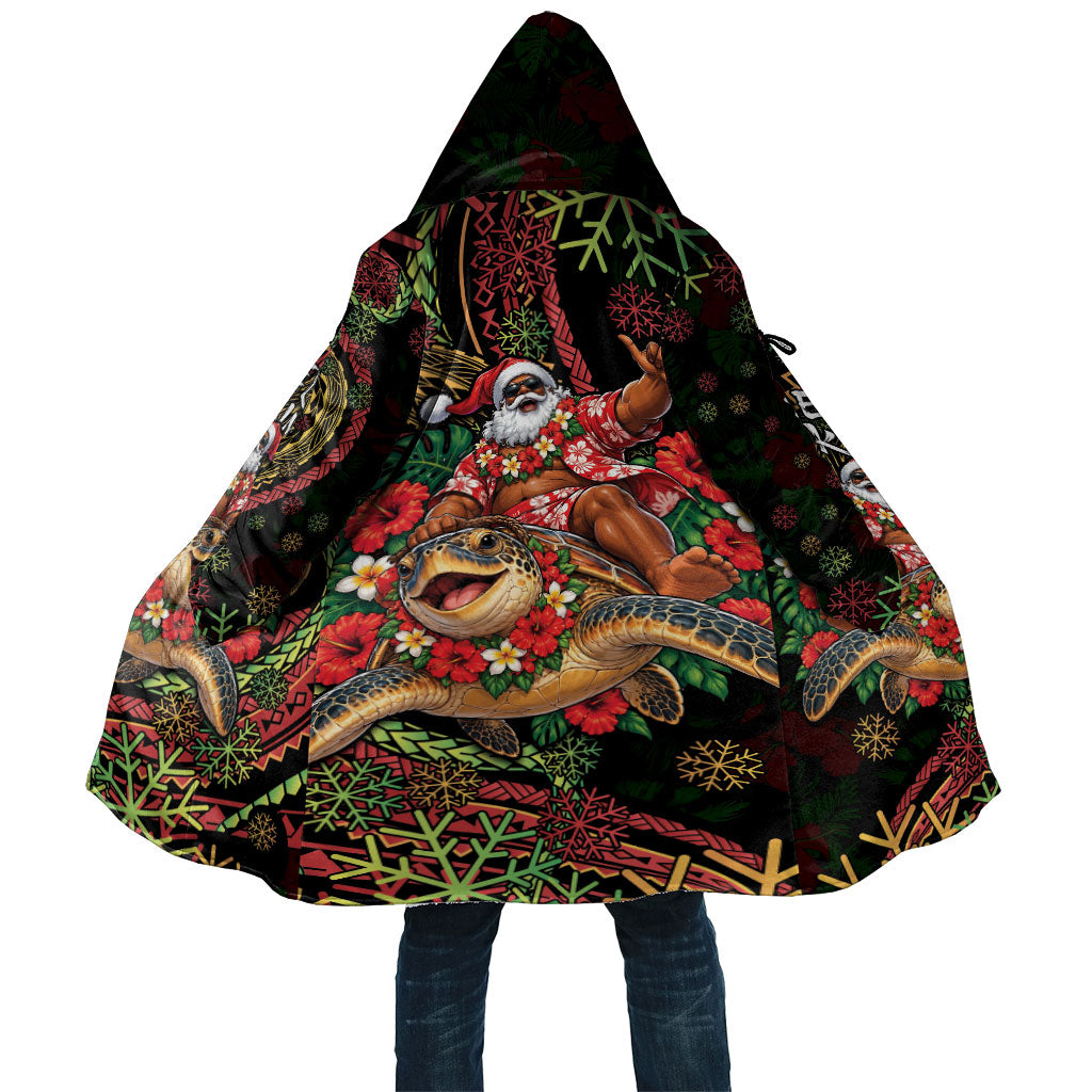 Hawaii Christmas Cloak Aloha Santa Riding Honu DT05 Unisex Black - Polynesian Pride