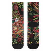 Hawaii Christmas Crew Socks Aloha Santa Riding Honu DT05 - Polynesian Pride