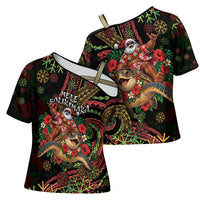 Hawaii Christmas Cross Shoulder Shirt Aloha Santa Riding Honu DT05 - Polynesian Pride