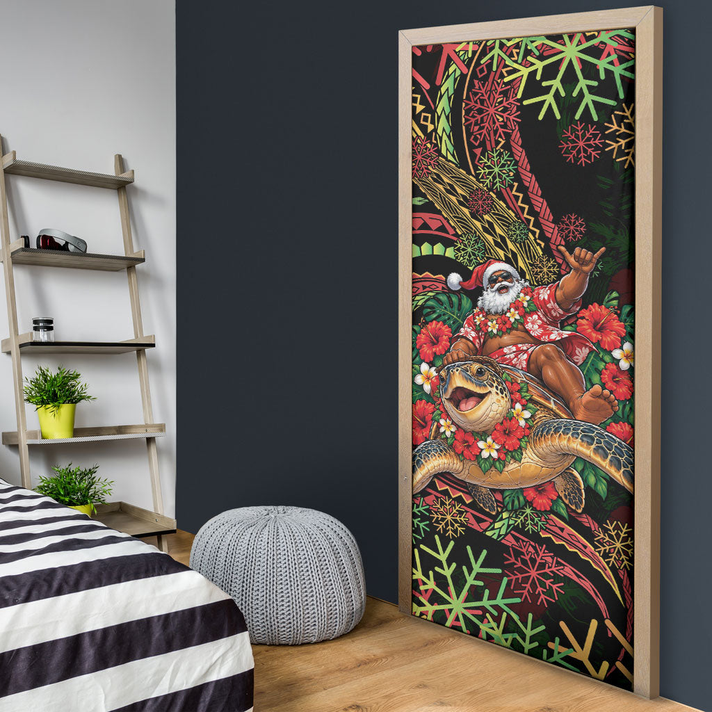 Hawaii Christmas Door Cover Aloha Santa Riding Honu DT05 - Polynesian Pride
