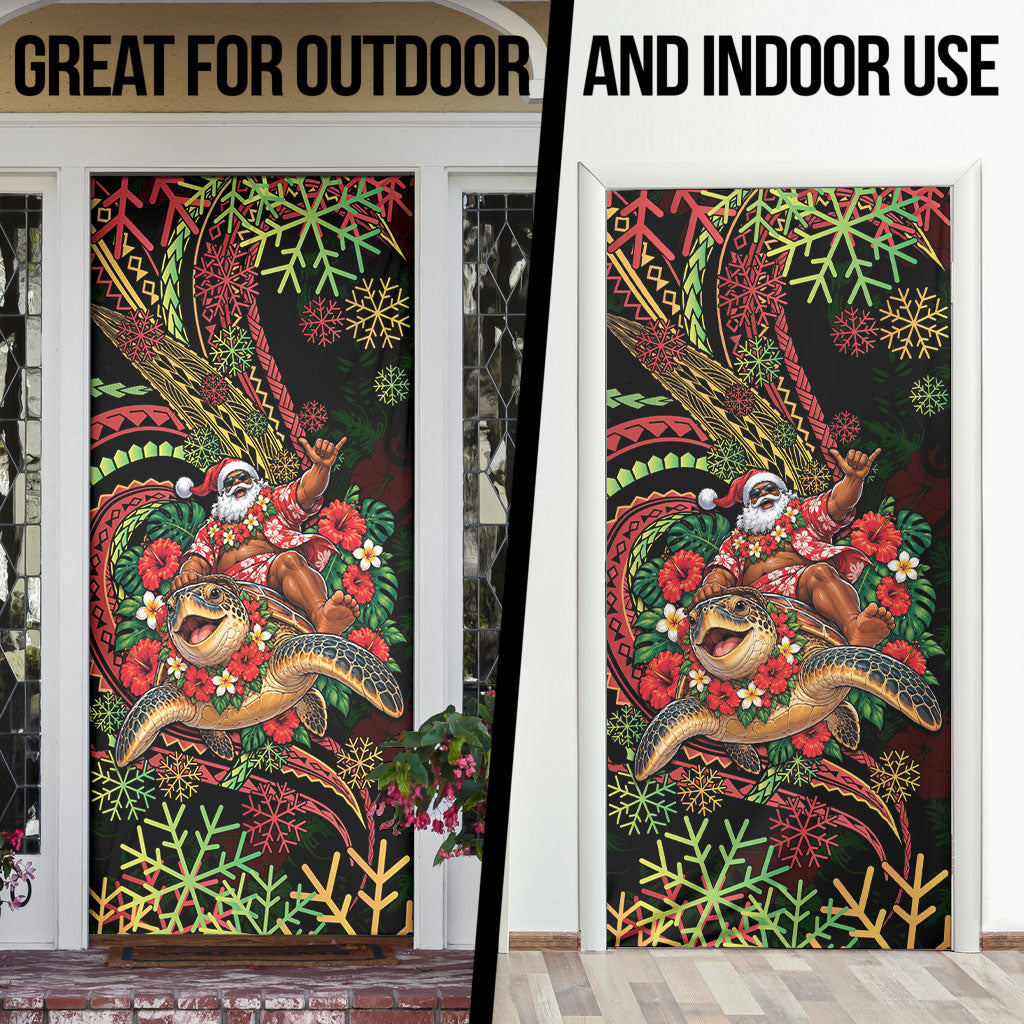 Hawaii Christmas Door Cover Aloha Santa Riding Honu DT05 - Polynesian Pride