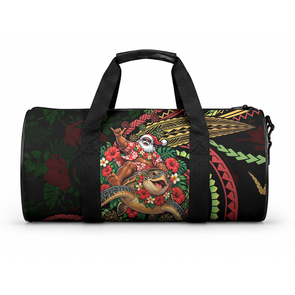 Hawaii Christmas Duffle Bag Aloha Santa Riding Honu DT05 One size Black - Polynesian Pride
