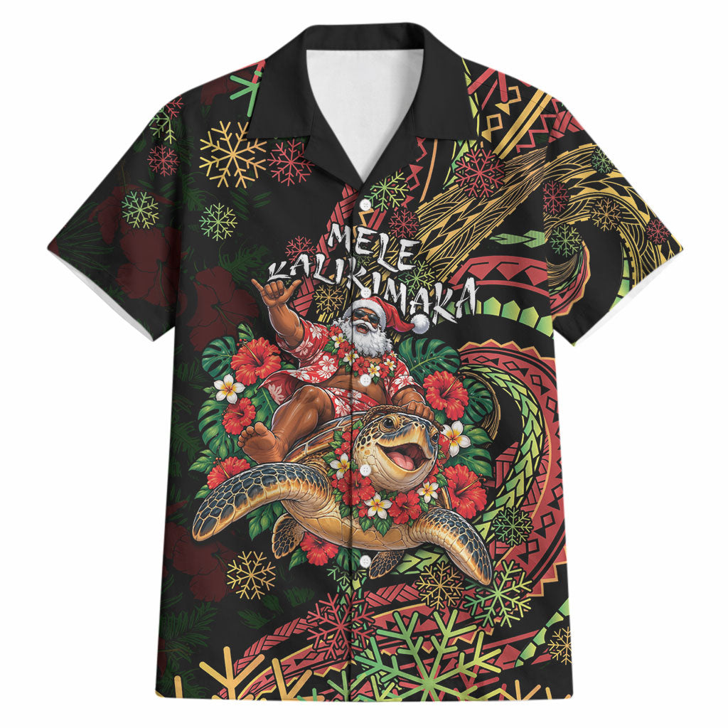 Hawaii Christmas Hawaiian Shirt Aloha Santa Riding Honu DT05 Black - Polynesian Pride