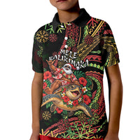 Hawaii Christmas Kid Polo Shirt Aloha Santa Riding Honu DT05 Kid Black - Polynesian Pride