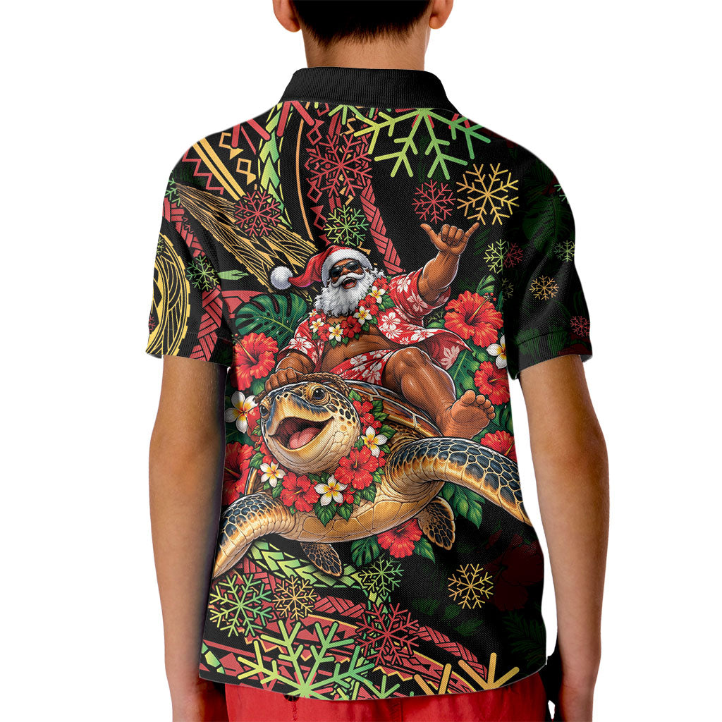 Hawaii Christmas Kid Polo Shirt Aloha Santa Riding Honu DT05 - Polynesian Pride