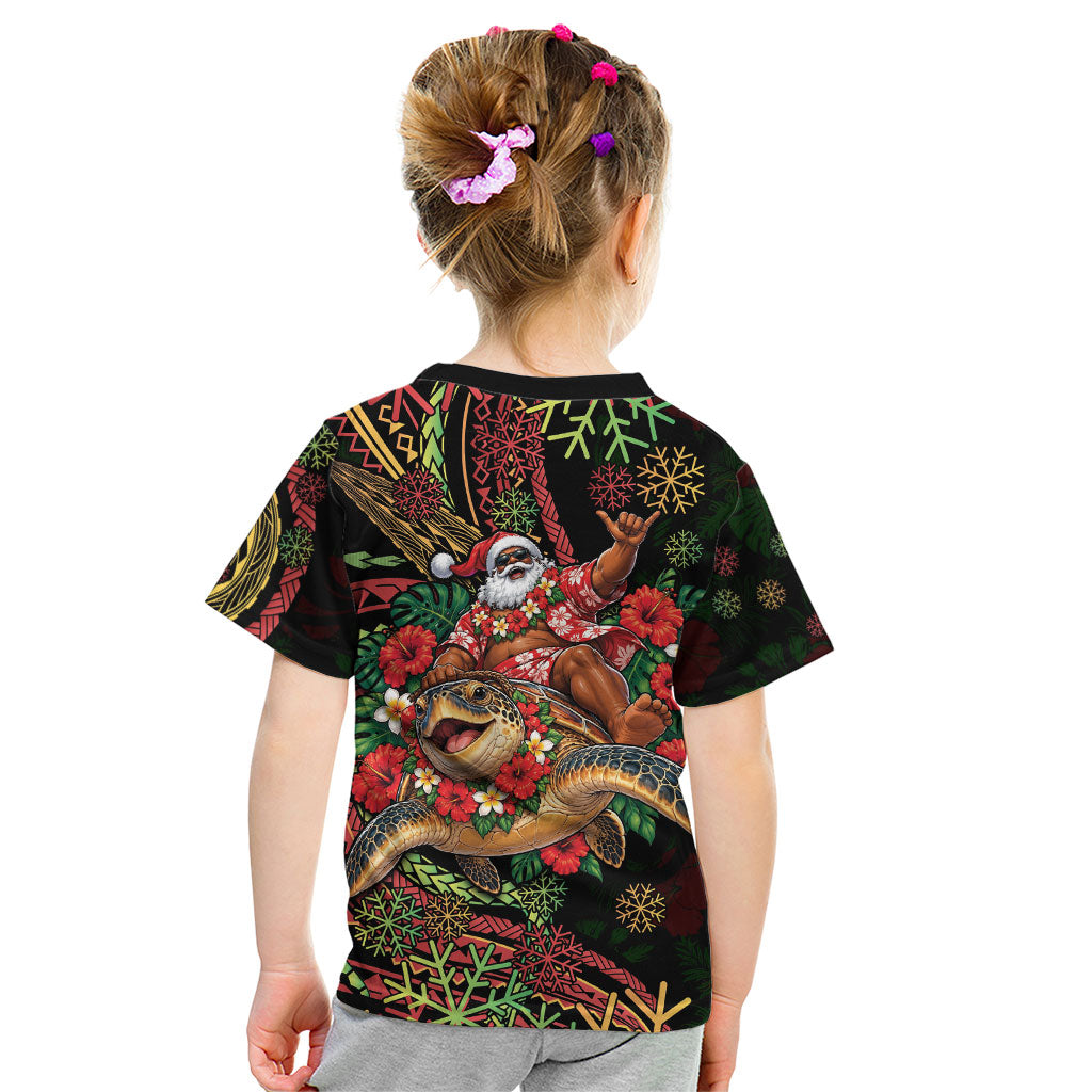 Hawaii Christmas Kid T Shirt Aloha Santa Riding Honu DT05 - Polynesian Pride