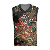 Hawaii Christmas Knitted V-Neck Vest Aloha Santa Riding Honu DT05 Black - Polynesian Pride