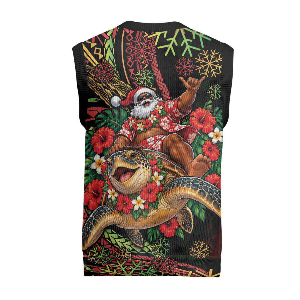 Hawaii Christmas Knitted V-Neck Vest Aloha Santa Riding Honu DT05 - Polynesian Pride
