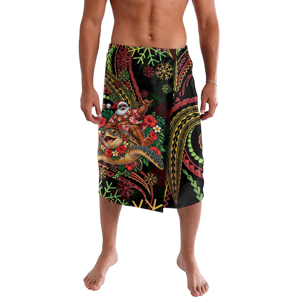 Hawaii Christmas Lavalava Aloha Santa Riding Honu DT05 Black - Polynesian Pride