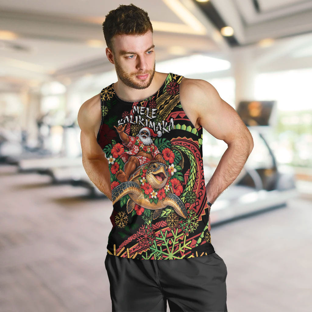 Hawaii Christmas Men Tank Top Aloha Santa Riding Honu DT05 Black - Polynesian Pride