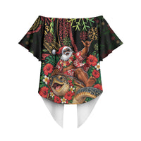 Hawaii Christmas Off Shoulder Wrap Waist Top Aloha Santa Riding Honu DT05 - Polynesian Pride