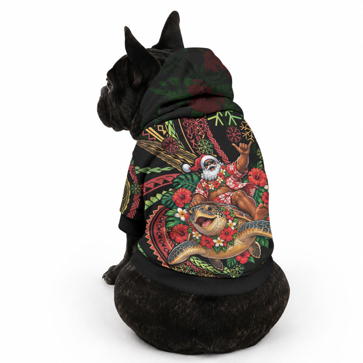 Hawaii Christmas Pet Hoodie Aloha Santa Riding Honu DT05 - Polynesian Pride