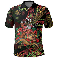 Hawaii Christmas Polo Shirt Aloha Santa Riding Honu DT05 Black - Polynesian Pride