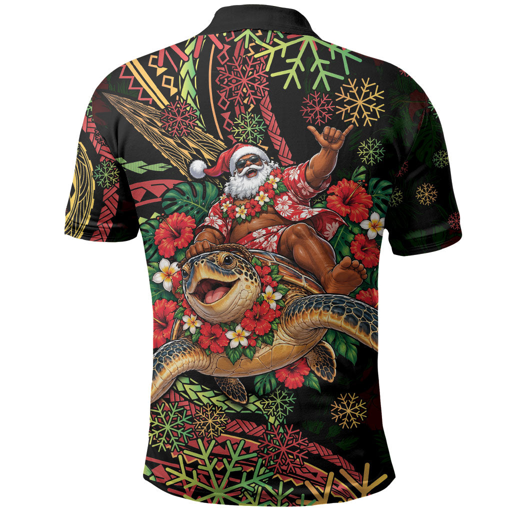 Hawaii Christmas Polo Shirt Aloha Santa Riding Honu DT05 - Polynesian Pride