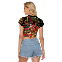 Hawaii Christmas Raglan Cropped T Shirt Aloha Santa Riding Honu DT05 - Polynesian Pride
