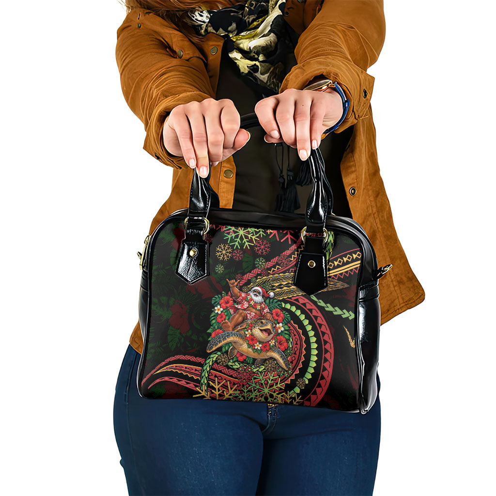 Hawaii Christmas Shoulder Handbag Aloha Santa Riding Honu DT05 One Size Black - Polynesian Pride