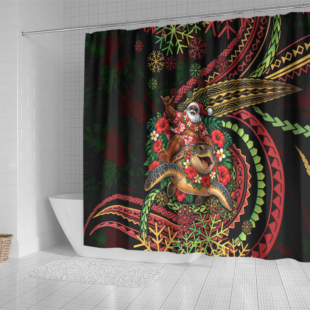 Hawaii Christmas Shower Curtain Aloha Santa Riding Honu DT05 - Polynesian Pride