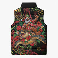 Hawaii Christmas Sleeveless Puffer Jacket Aloha Santa Riding Honu DT05 - Polynesian Pride