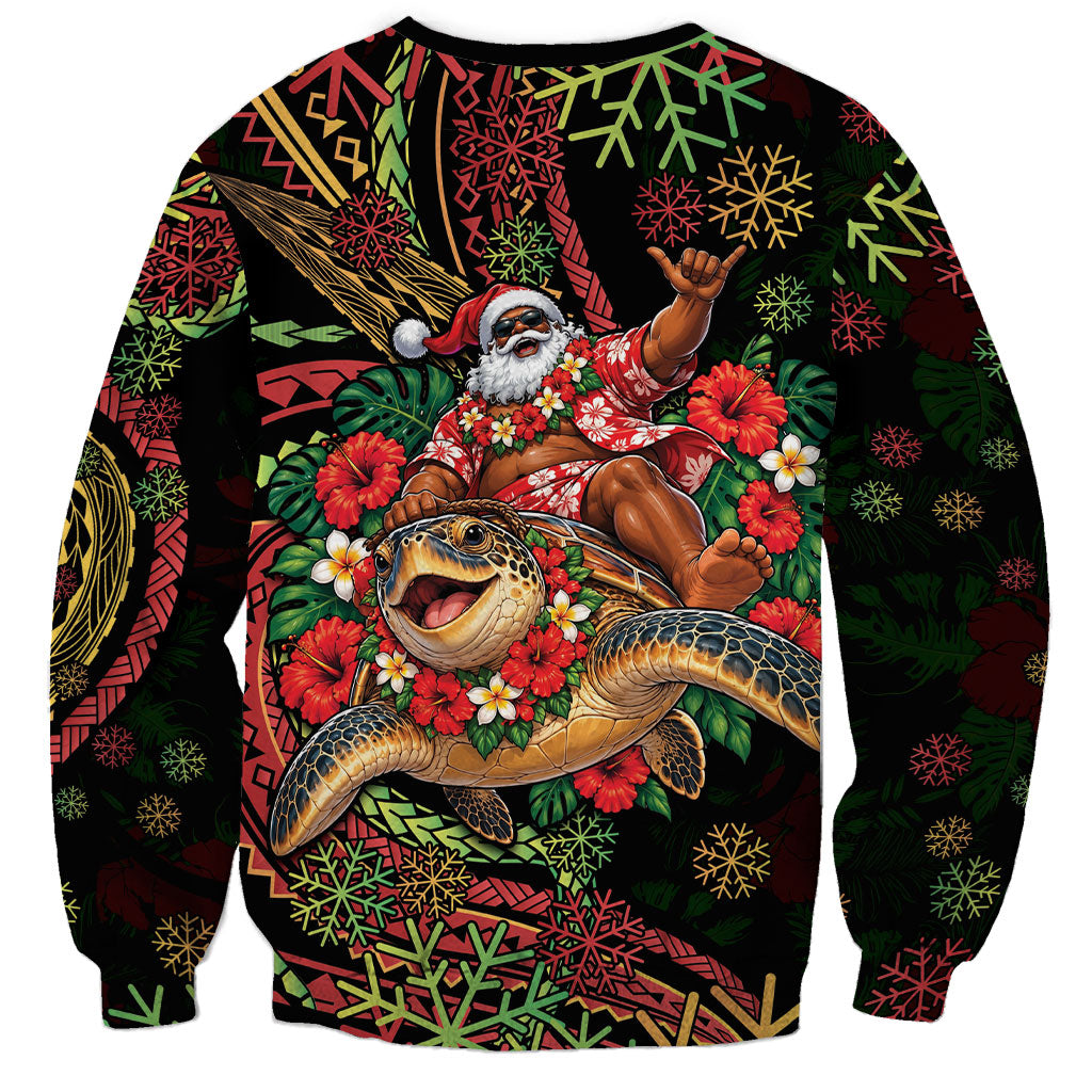 Hawaii Christmas Sweatshirt Aloha Santa Riding Honu DT05 - Polynesian Pride