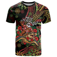 Hawaii Christmas T Shirt Aloha Santa Riding Honu DT05 Black - Polynesian Pride