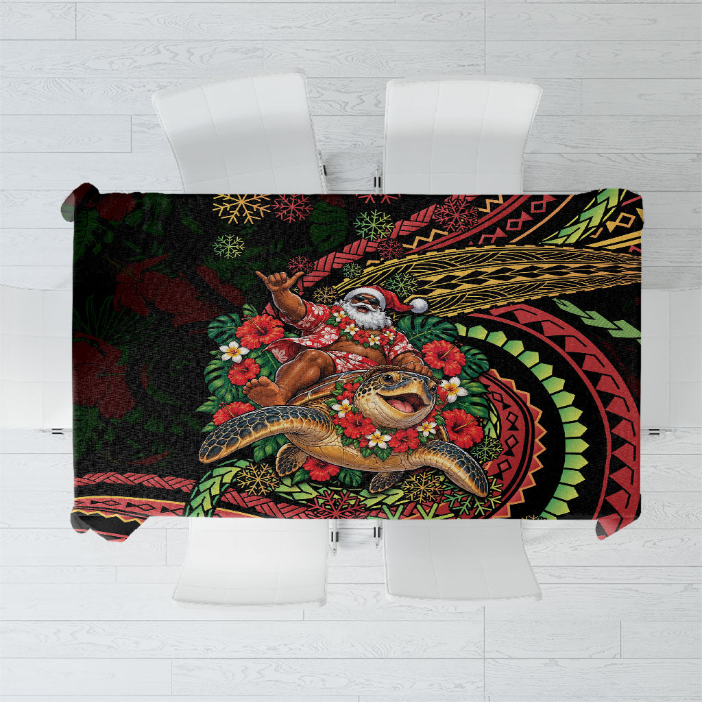 Hawaii Christmas Tablecloth Aloha Santa Riding Honu DT05 Black - Polynesian Pride